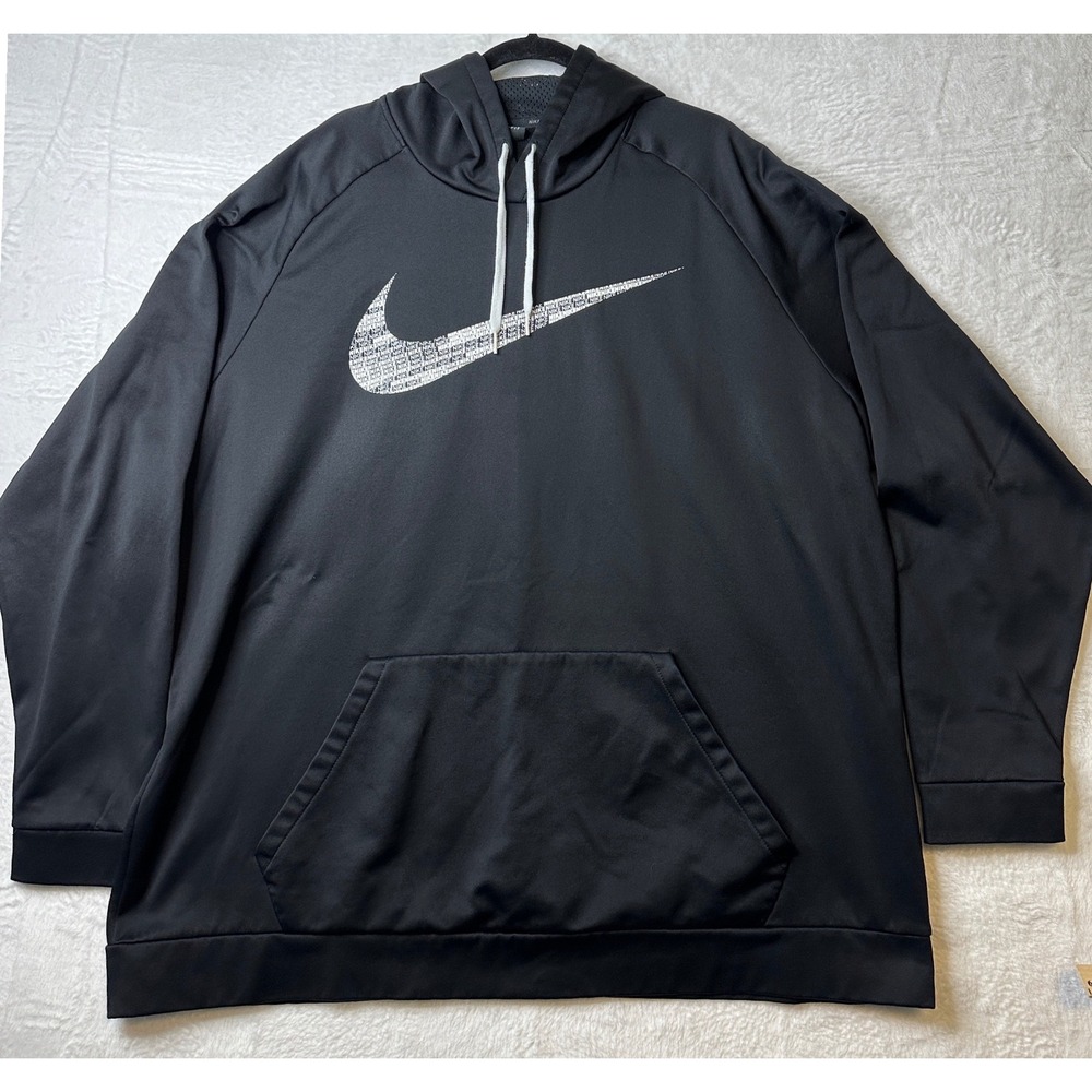 Nike Dri-FIT Mens 4XL Black Pullover Hoodie Graphic Swoosh Logo Sweatshirt